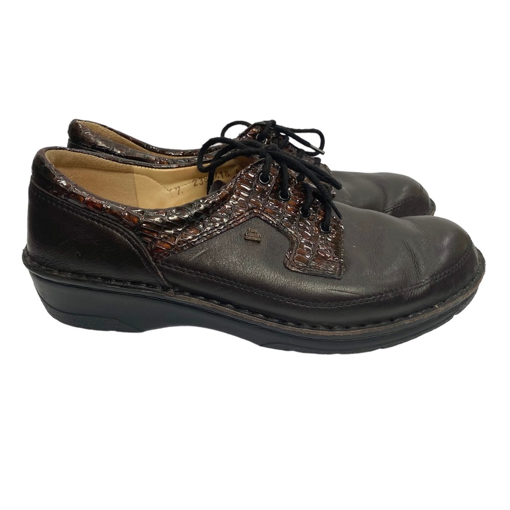 Finn Comfort Black Brown Leather Lace Up Walking Shoe size 7 - needs insoles